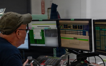 A contractor at Detachment 3, 22nd Space Operations Squadron (DET 3, 22 SOPS), Naval Support Facility Diego Garcia, supports the Kennedy Launch Center with final checks as the Artemis II rocket prepares for launch on April 02, 2026.
