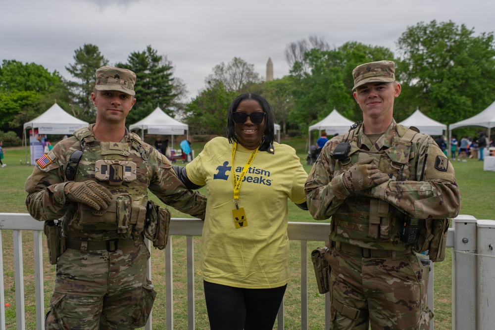 Mississippi National Guardsmen patrol during the Autism Speaks Empower Walk &amp; 5K Run in Washington, D.C.