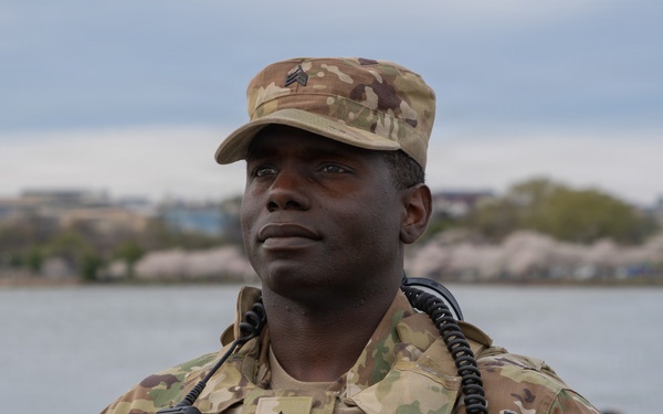 Joint Task Force Magnolia Soldiers patrol at the Jefferson Memorial