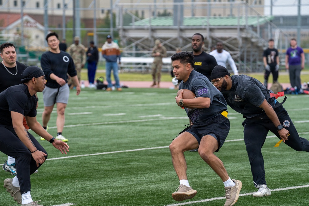 1SIG BDE Signal Month: 1st Signal Brigade Soldiers compete in Flag Football Tournament.