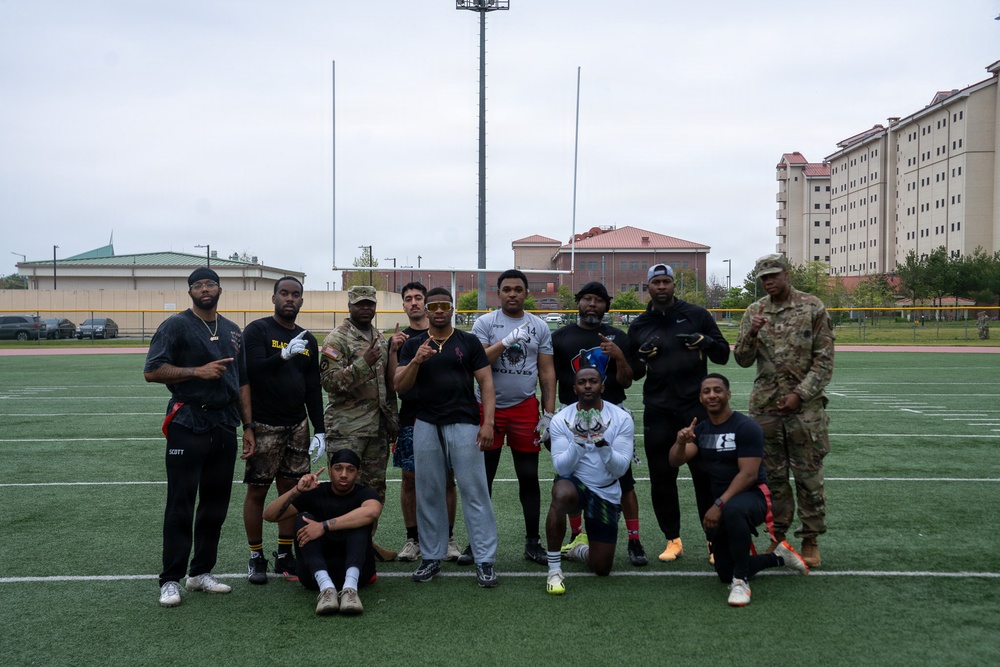1SIG BDE Signal Month: 1st Signal Brigade Soldiers compete in Flag Football Tournament.