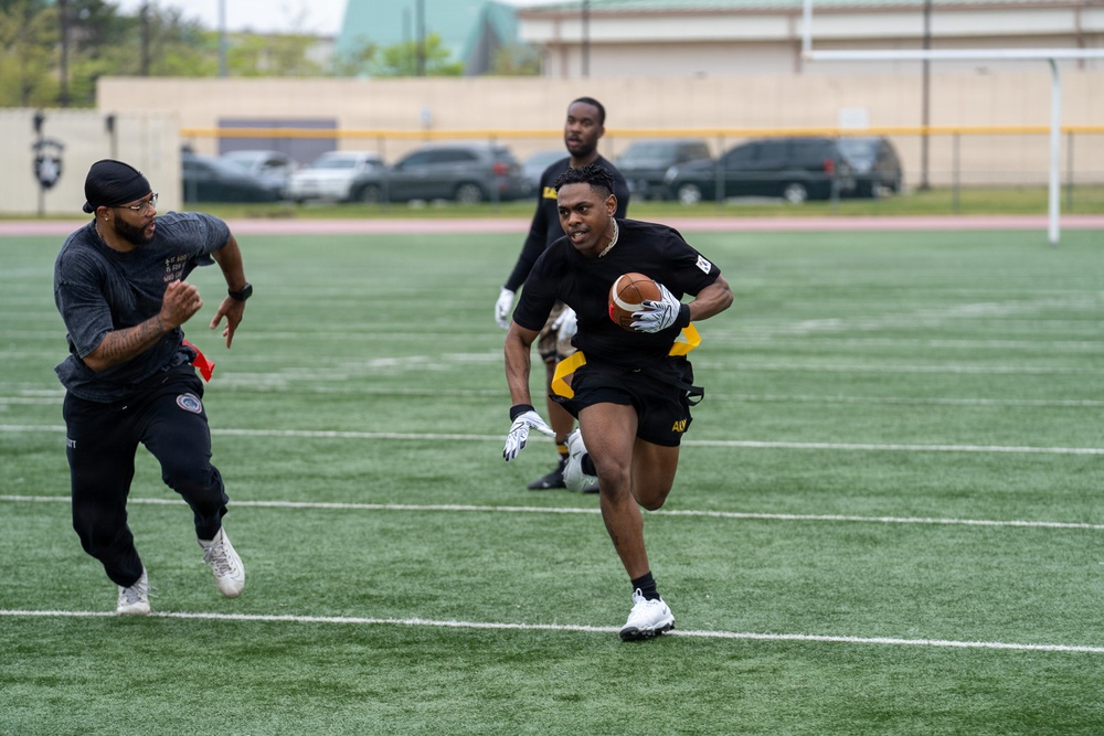 1SIG BDE Signal Month: 1st Signal Brigade Soldiers compete in Flag Football Tournament.