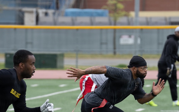 1SIG BDE Signal Month: 1st Signal Brigade Soldiers compete in Flag Football Tournament.