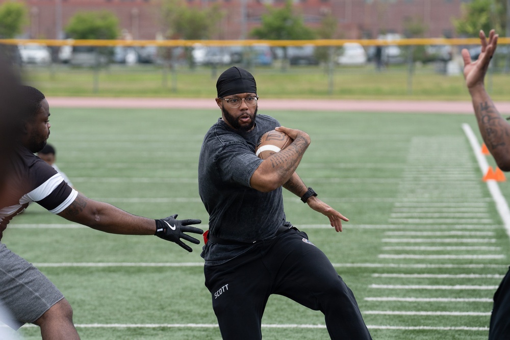 1SIG BDE Signal Month: 1st Signal Brigade Soldiers compete in Flag Football Tournament.