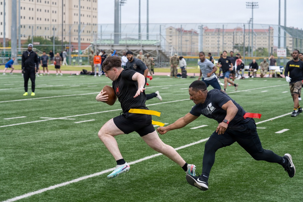 1SIG BDE Signal Month: 1st Signal Brigade Soldiers compete in Flag Football Tournament.