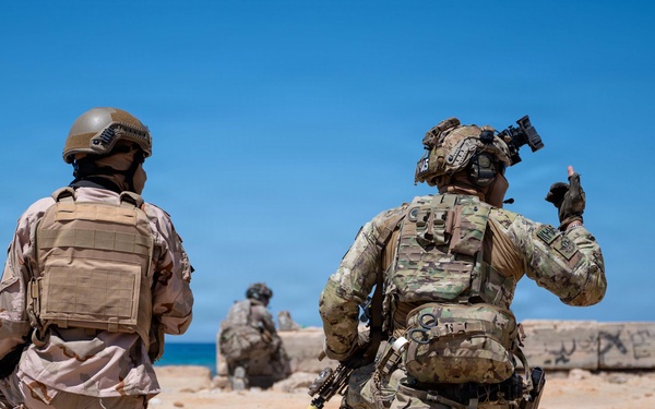 Multinational forces assault shoreline objective during Flintlock 2026