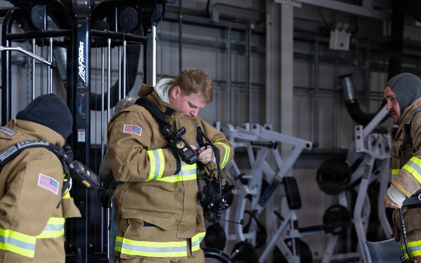 U.S. Army Firefighters conduct downed firefighter rescue training