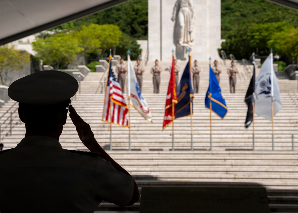 Adm. Steve Koehler, commander, U.S. Pacific Fleet, attends the Araw ng Kagitingan ceremony at the National Memorial Cemetery of the Pacific