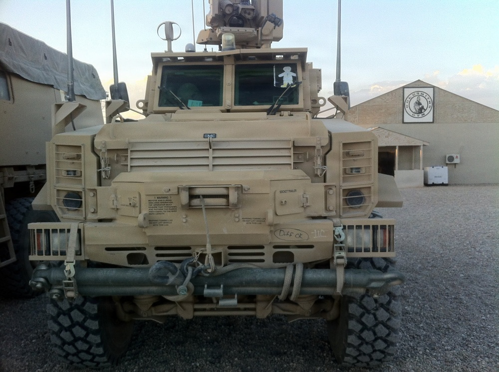 Flat Stanley on an MRAP