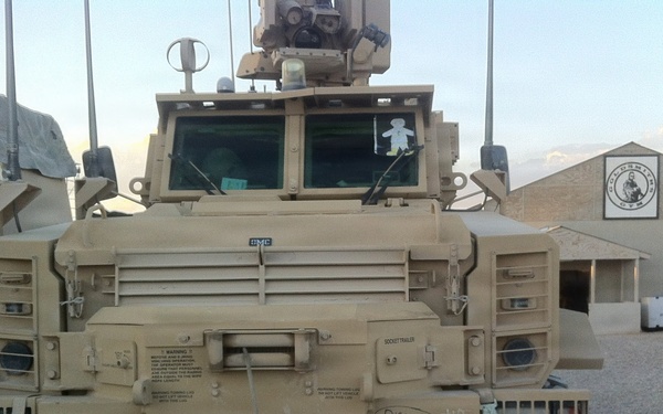 Flat Stanley on an MRAP