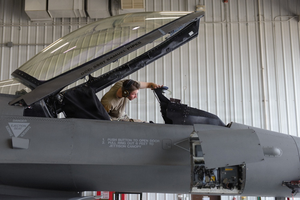 Airmen work on the life-saving automatic ground collision avoidance system