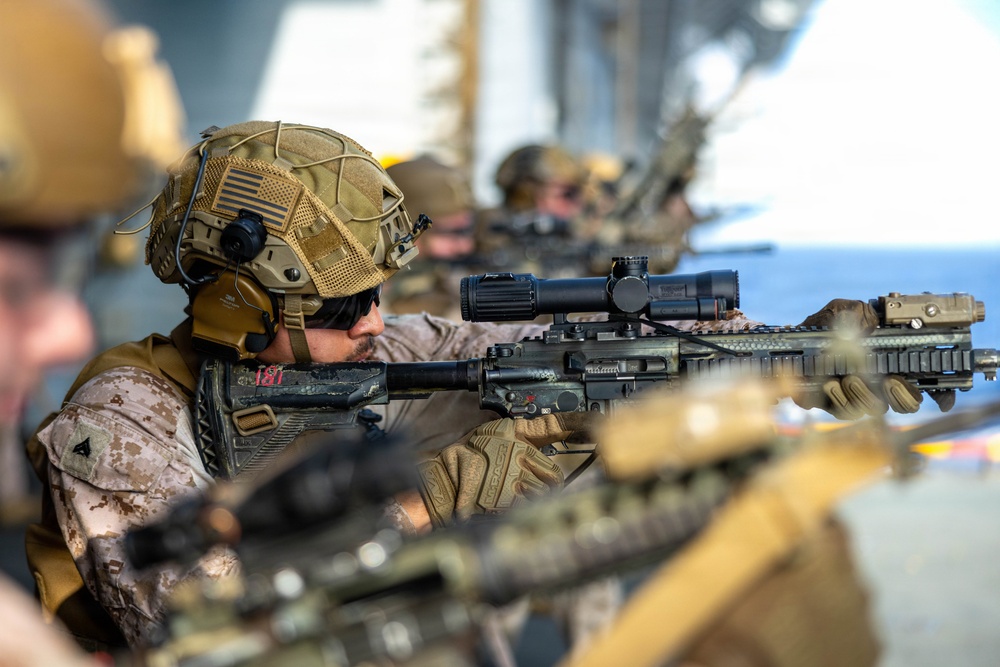 11th MEU Marines, Sailors Conduct Marksmanship Training Aboard USS Boxer