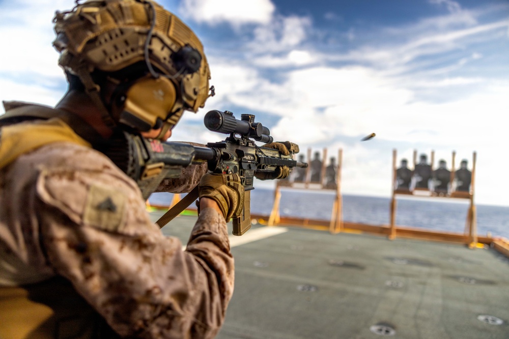 11th MEU Marines, Sailors Conduct Marksmanship Training Aboard USS Boxer