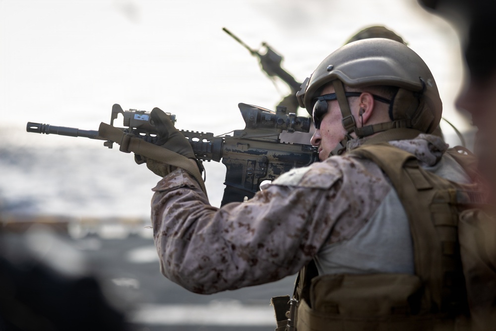 11th MEU Marines, Sailors Conduct Marksmanship Training Aboard USS Boxer