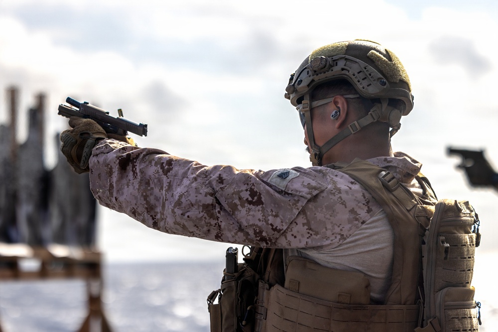 11th MEU Marines, Sailors Conduct Marksmanship Training Aboard USS Boxer