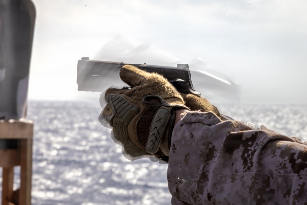 11th MEU Marines, Sailors Conduct Marksmanship Training Aboard USS Boxer