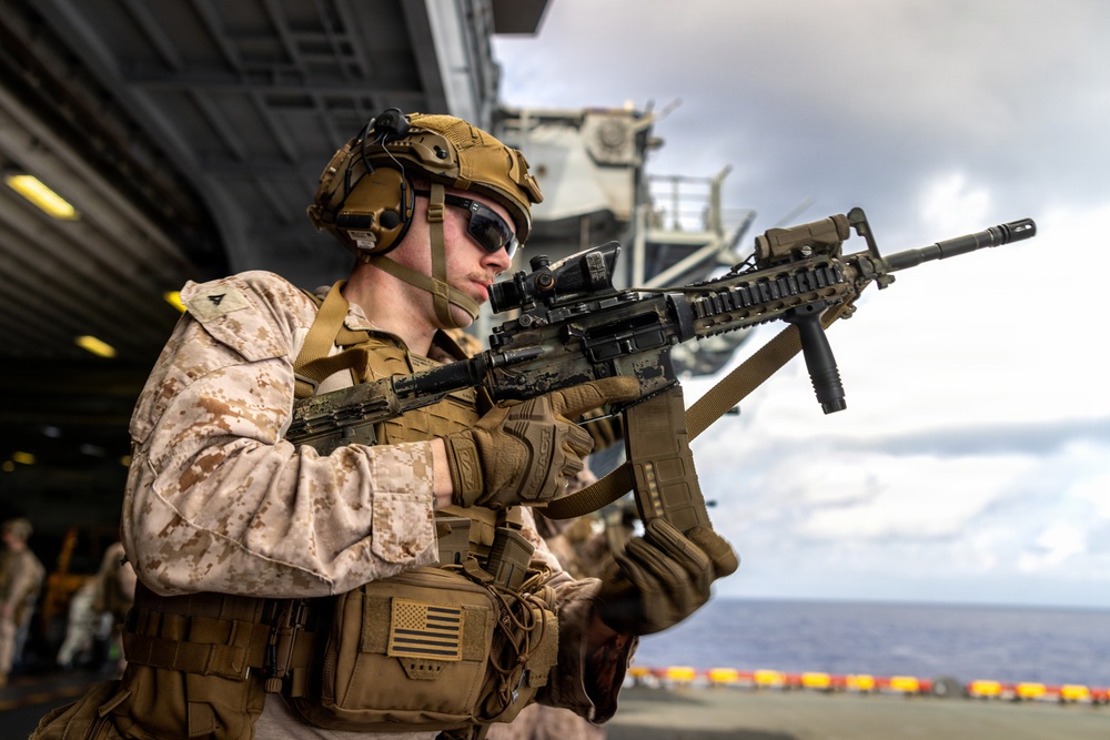 11th MEU Marines, Sailors Conduct Marksmanship Training Aboard USS Boxer