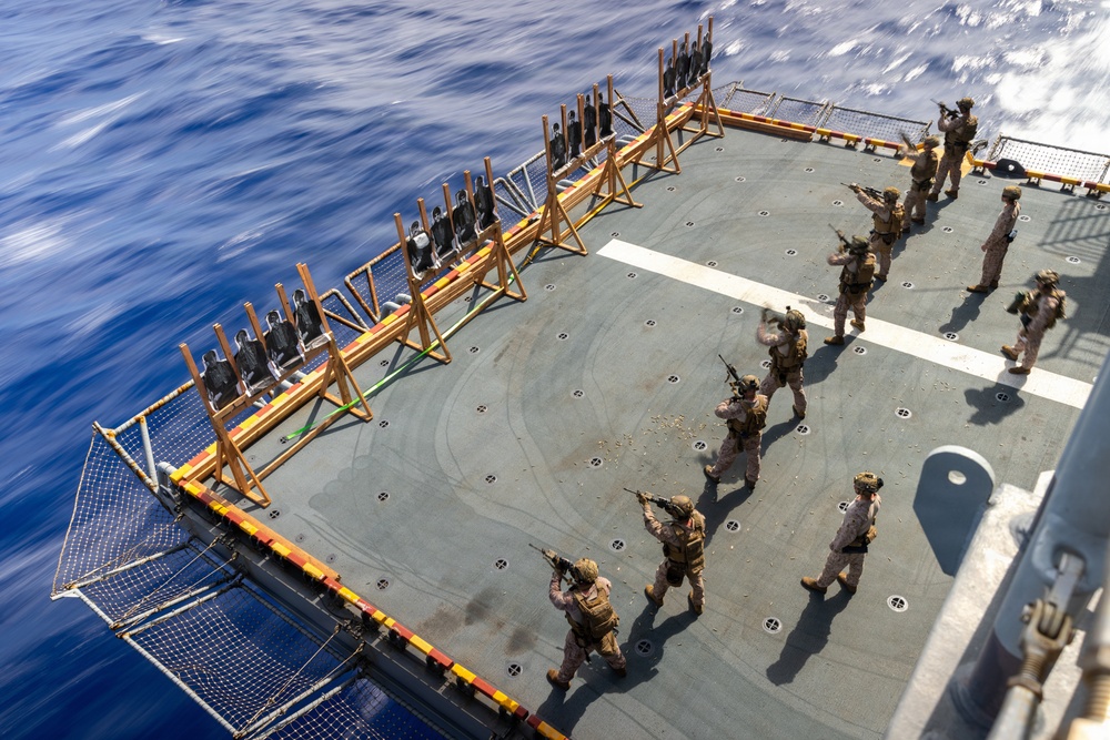 11th MEU Marines, Sailors Conduct Marksmanship Training Aboard USS Boxer