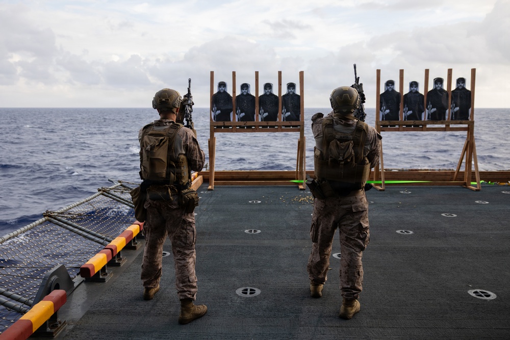 11th MEU Marines, Sailors Conduct Marksmanship Training Aboard USS Boxer