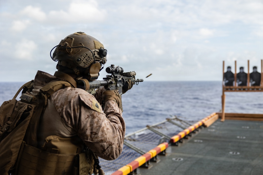 11th MEU Marines, Sailors Conduct Marksmanship Training Aboard USS Boxer