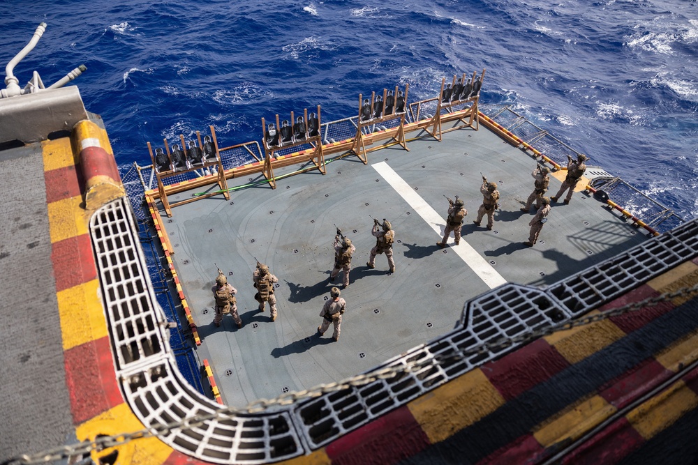 11th MEU Marines, Sailors Conduct Marksmanship Training Aboard USS Boxer