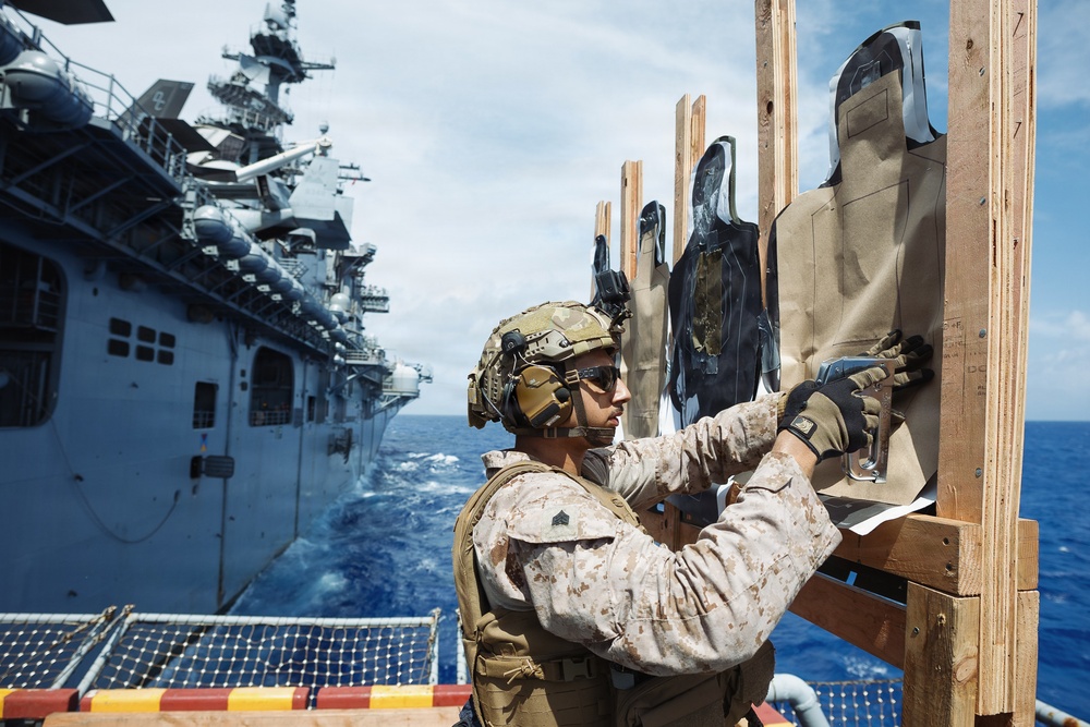 11th MEU Marines, Sailors Conduct Marksmanship Training Aboard USS Boxer