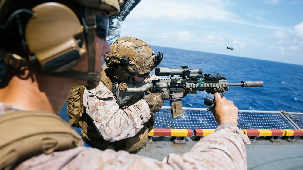 11th MEU Marines, Sailors Conduct Marksmanship Training Aboard USS Boxer