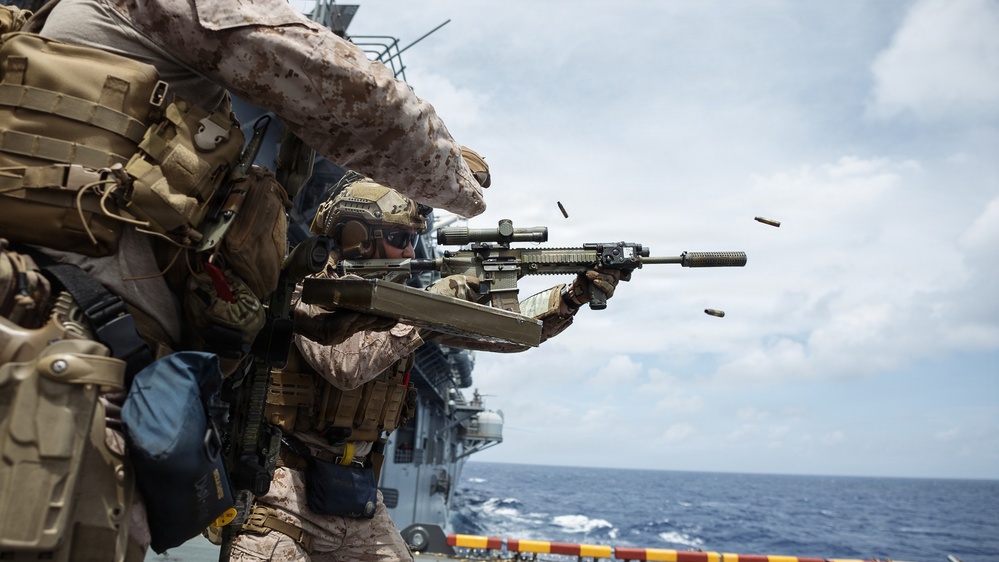 11th MEU Marines, Sailors Conduct Marksmanship Training Aboard USS Boxer