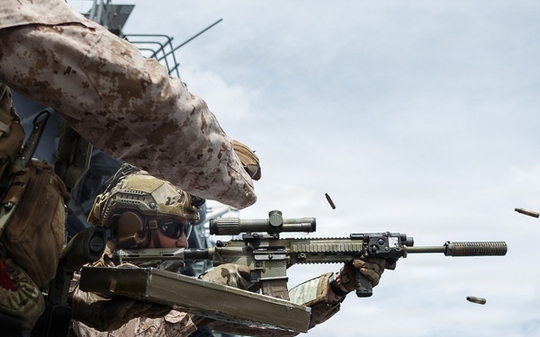 11th MEU Marines, Sailors Conduct Marksmanship Training Aboard USS Boxer
