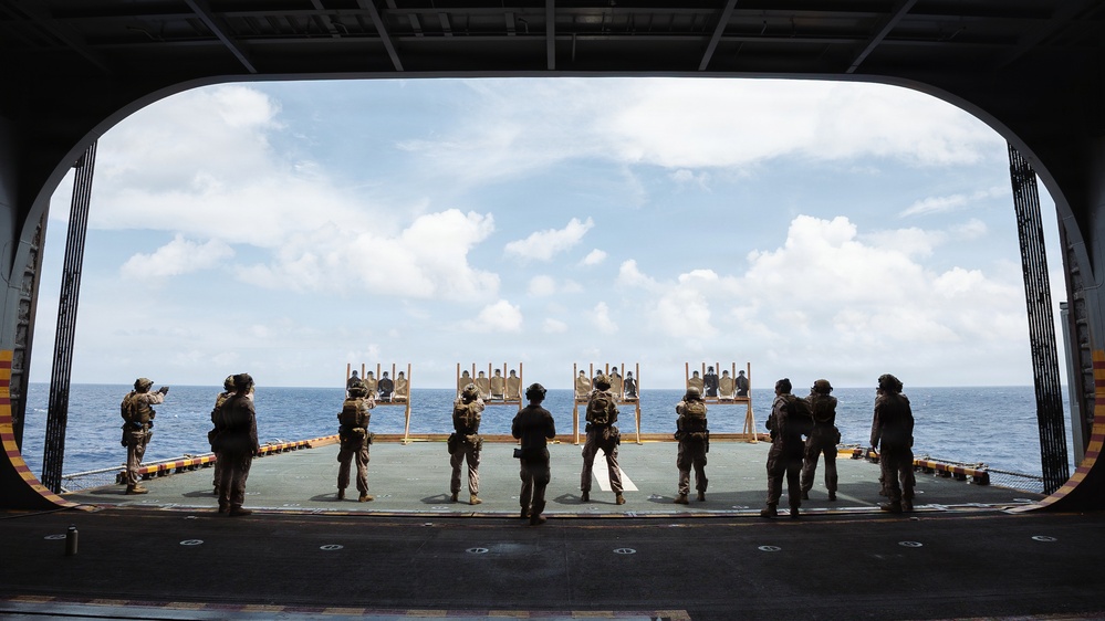 11th MEU Marines, Sailors Conduct Marksmanship Training Aboard USS Boxer