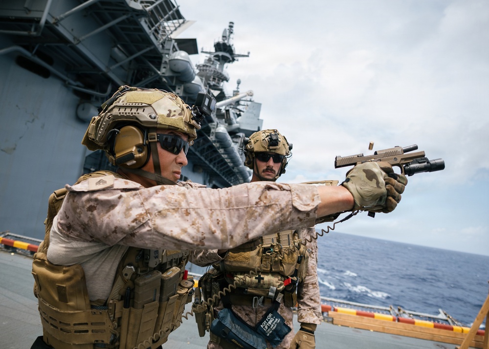 11th MEU Marines, Sailors Conduct Marksmanship Training Aboard USS Boxer