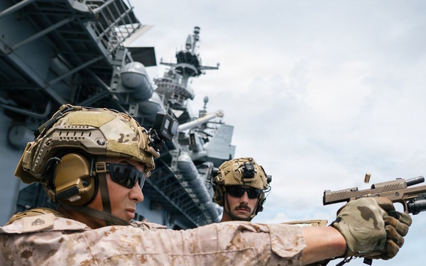 11th MEU Marines, Sailors Conduct Marksmanship Training Aboard USS Boxer