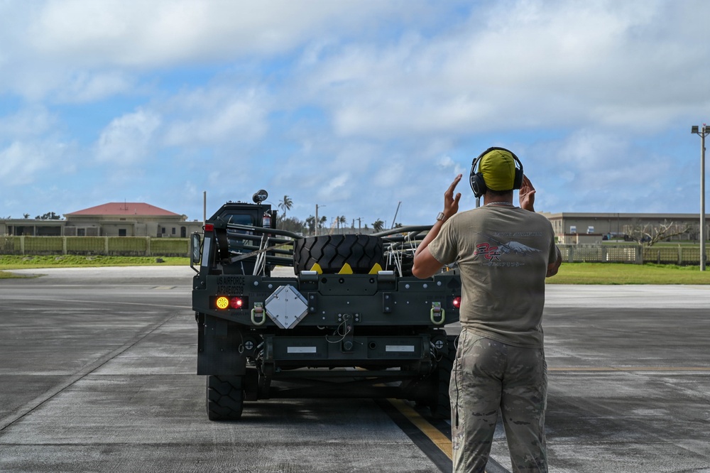 36th Airlift Squadron, 44th Aerial Port Squadron, 734th Air Mobility Squadron and Federal Emergency Management Agency load Humanitarian Aid for Commonwealth Northern Mariana Islands departure