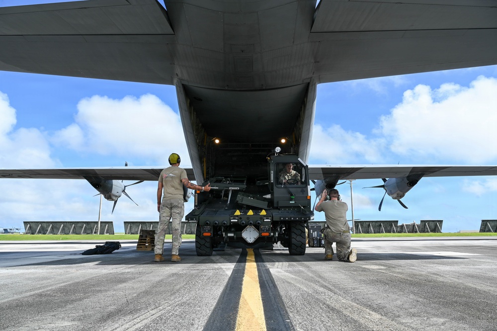 36th Airlift Squadron, 44th Aerial Port Squadron, 734th Air Mobility Squadron and Federal Emergency Management Agency load Humanitarian Aid for Commonwealth Northern Mariana Islands departure