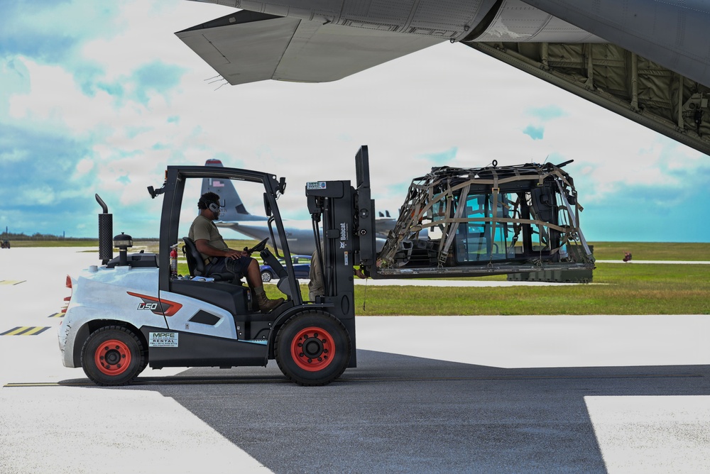 36th Logistics Readiness Squadron loads heavy machinery for Humanitarian Aid for Commonwealth Northern Mariana Islands departure