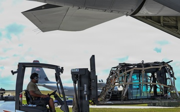 36th Logistics Readiness Squadron loads heavy machinery for Humanitarian Aid for Commonwealth Northern Mariana Islands departure