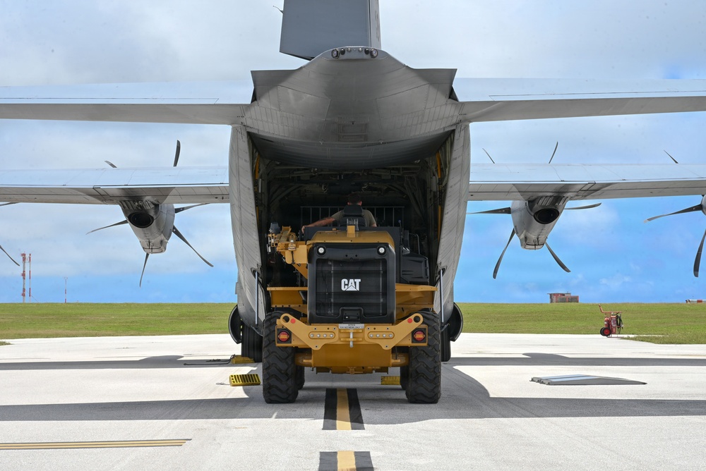 36th Logistics Readiness Squadron loads heavy machinery for Humanitarian Aid for Commonwealth Northern Mariana Islands departure