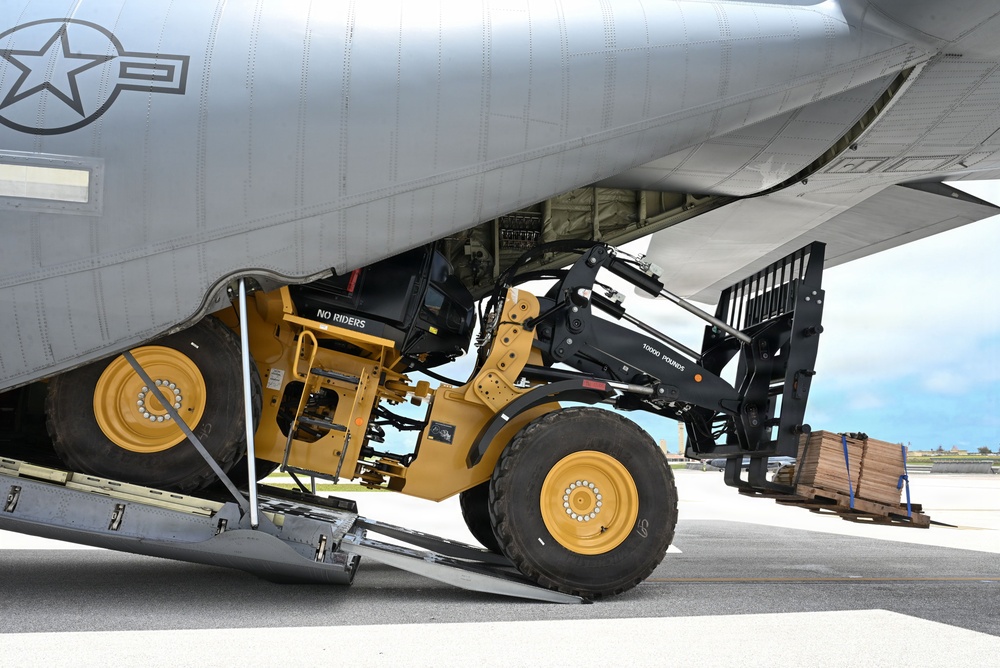 36th Logistics Readiness Squadron loads heavy machinery for Humanitarian Aid for Commonwealth Northern Mariana Islands departure