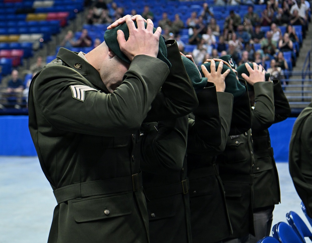 Soldiers Don Green Beret During Special Forces Graduation