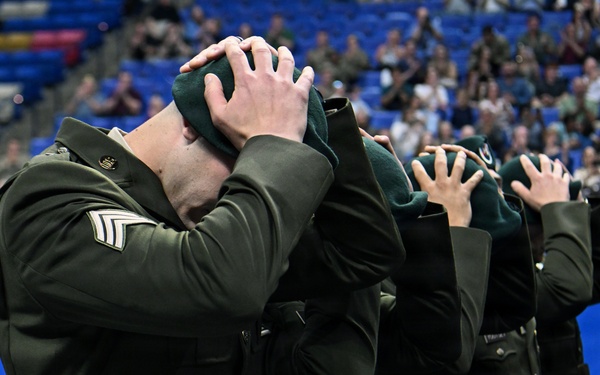 Soldiers Don Green Beret During Special Forces Graduation