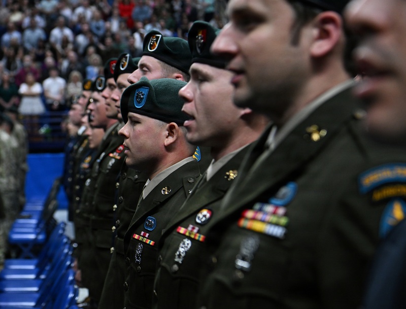 Soldiers Don Green Beret During Special Forces Graduation