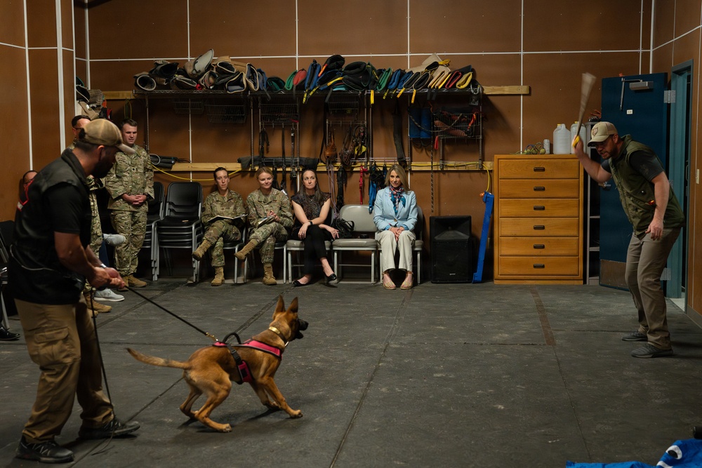 Mrs. Cindy Wilsbach visits 341st Training Squadron Military Working Dog Breeding Program