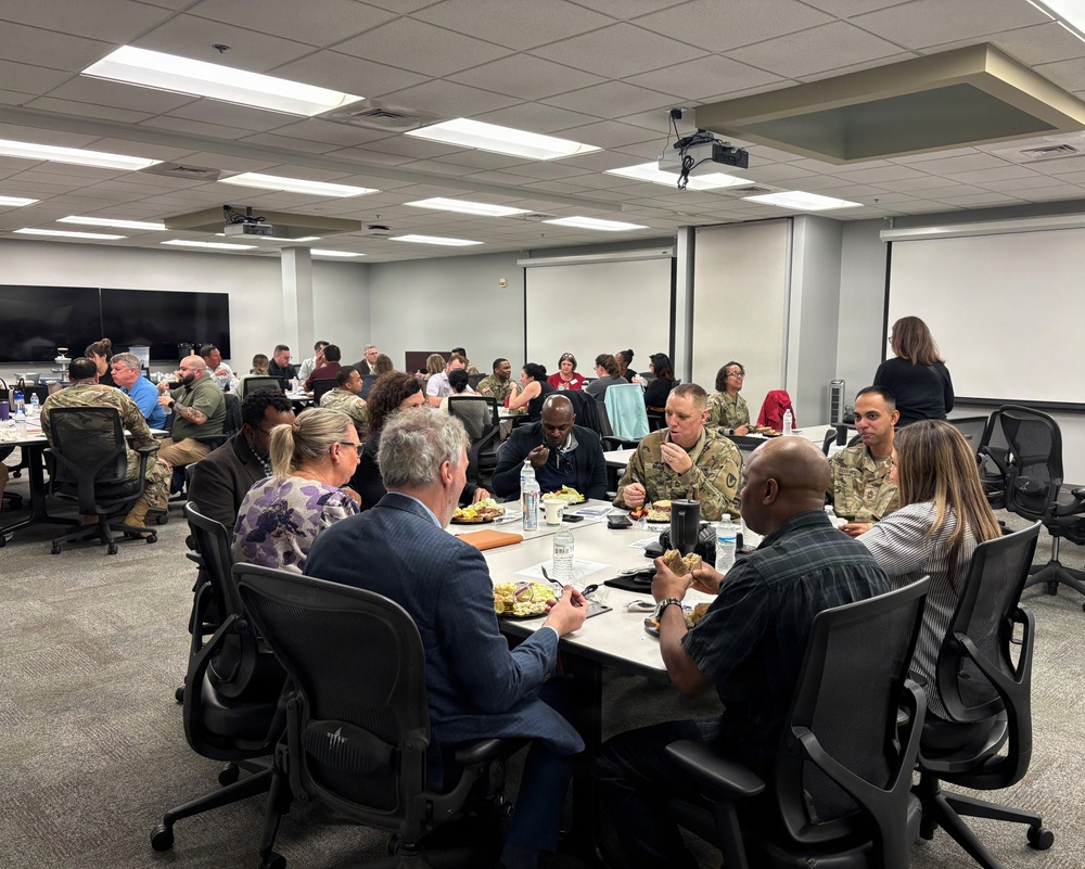 Leadership Macomb participants lunch with a Service Member