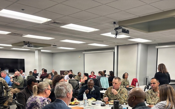 Leadership Macomb participants lunch with a Service Member