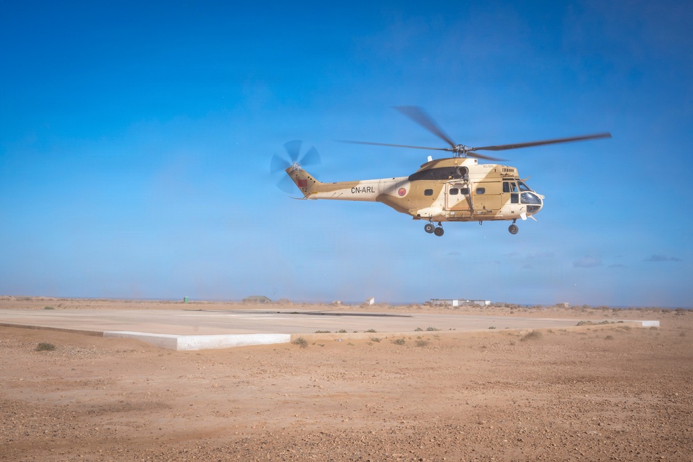 Moroccan Puma helicopter supports multinational JTAC training at African Lion 26