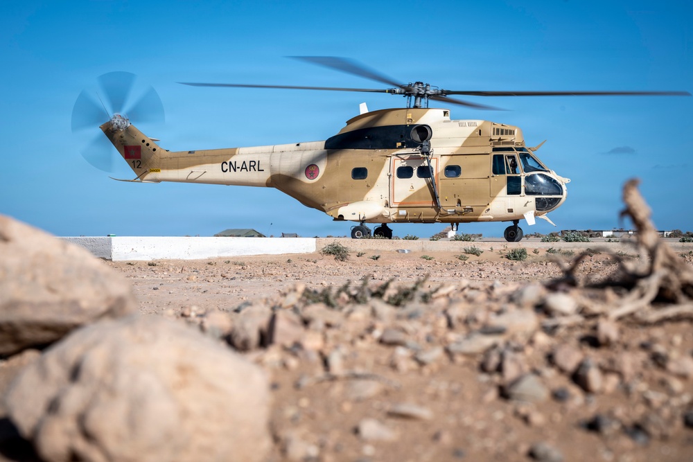 Moroccan Puma helicopter supports multinational JTAC training at African Lion 26