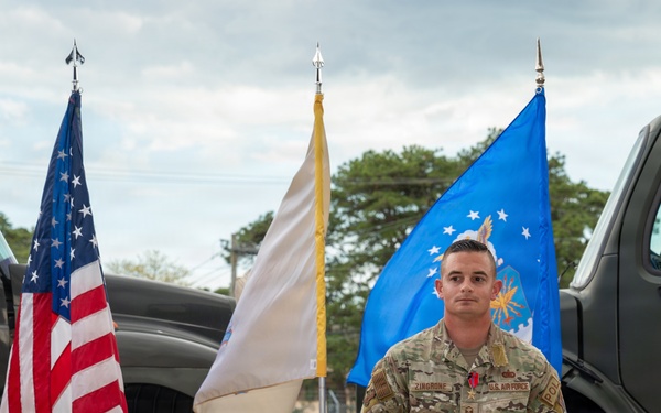 New Jersey Air National Guard Airman receives Bronze Star medal during ceremony at the 177th Fighter Wing