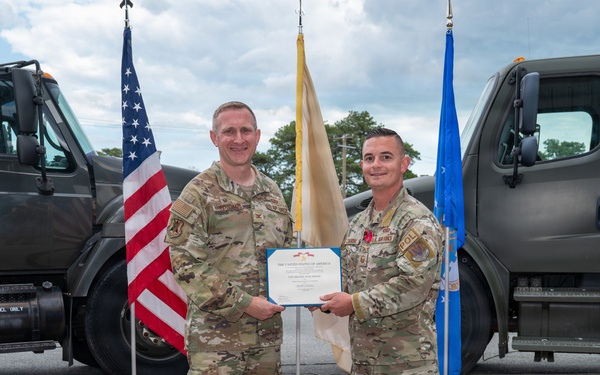 New Jersey Air National Guard Airman receives Bronze Star medal during ceremony at the 177th Fighter Wing