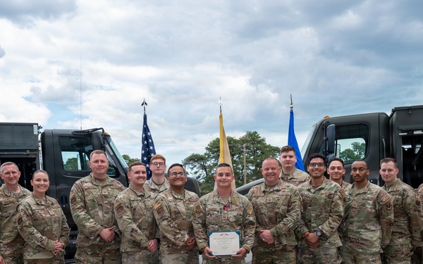 New Jersey Air National Guard Airman receives Bronze Star medal during ceremony at the 177th Fighter Wing