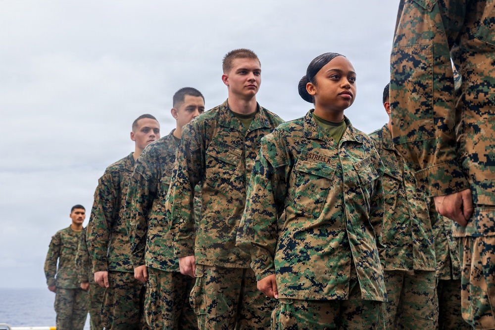 11th MEU Marines, USS Boxer Sailor Graduate Corporals Course While Underway